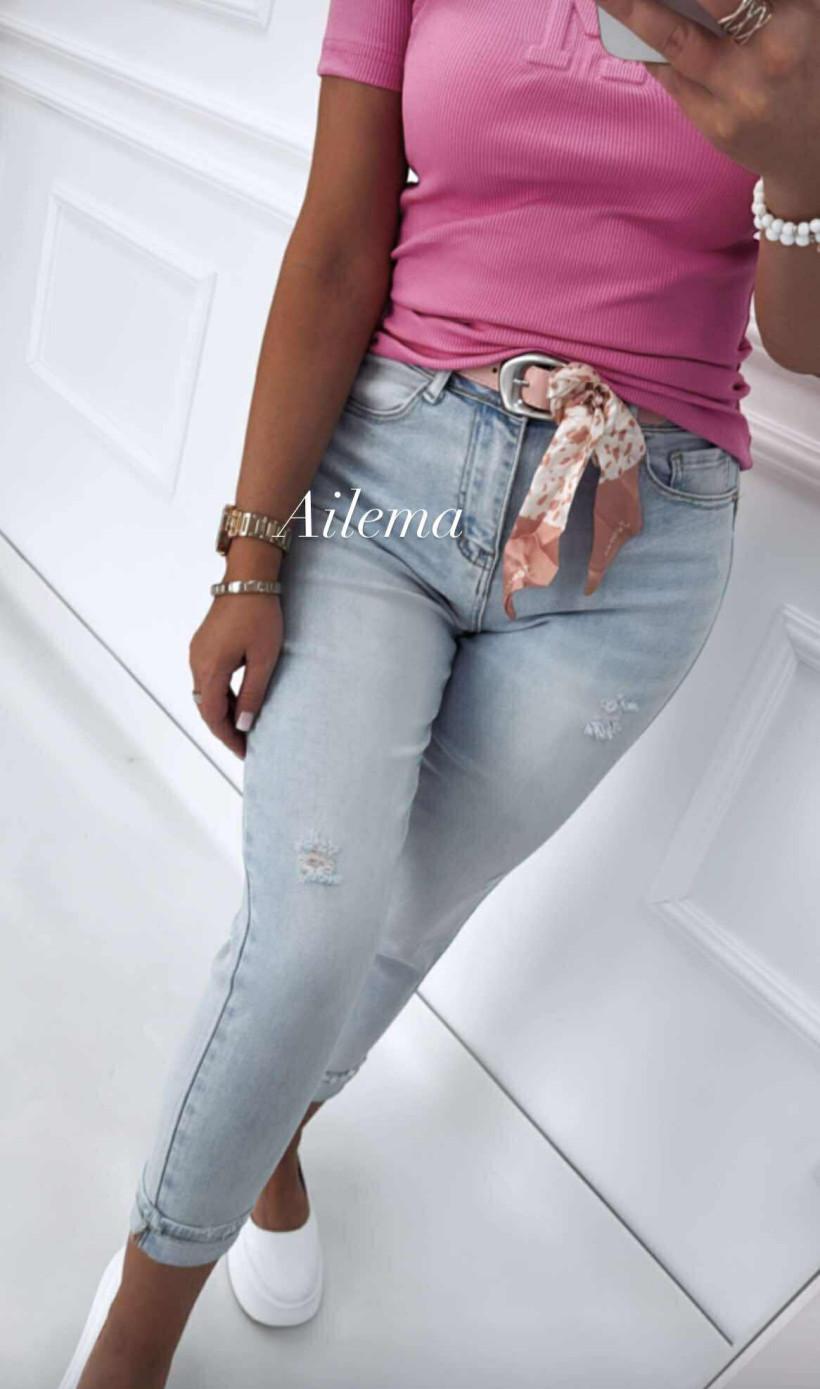 Jeansy M.Sara BF2870-6 jasny jeans, Momfit