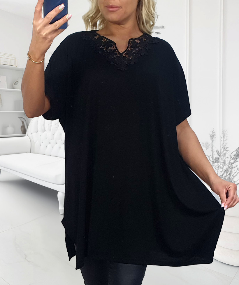 Tunika Plus Size Koronka Gipiura - czarny