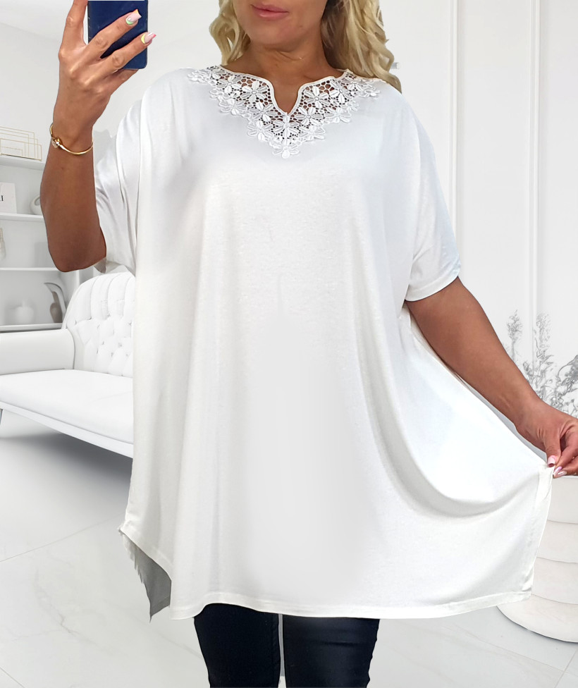 Tunika Plus Size Koronka Gipiura - biały