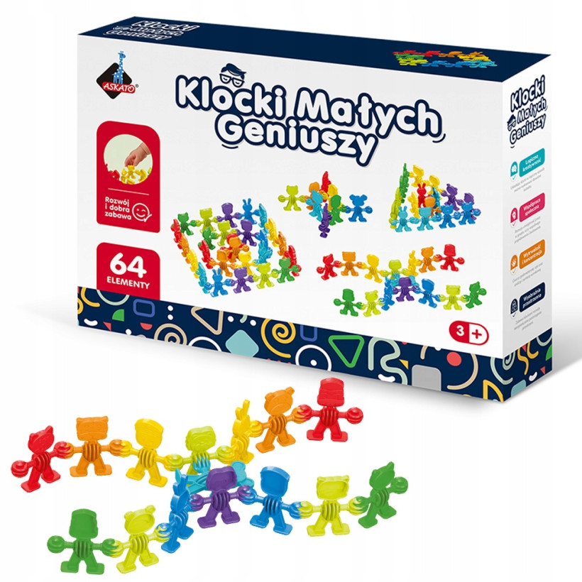 KLOCKI MAŁYCH GENIUSZY - KOLOROWE LICZMANY 64 ELEMENTY DO NAUKI I ZABAWY