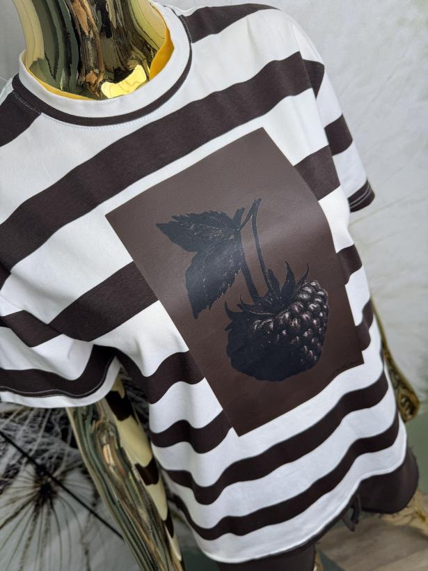 T-shirt szeroki prążek 3D malina NOODA