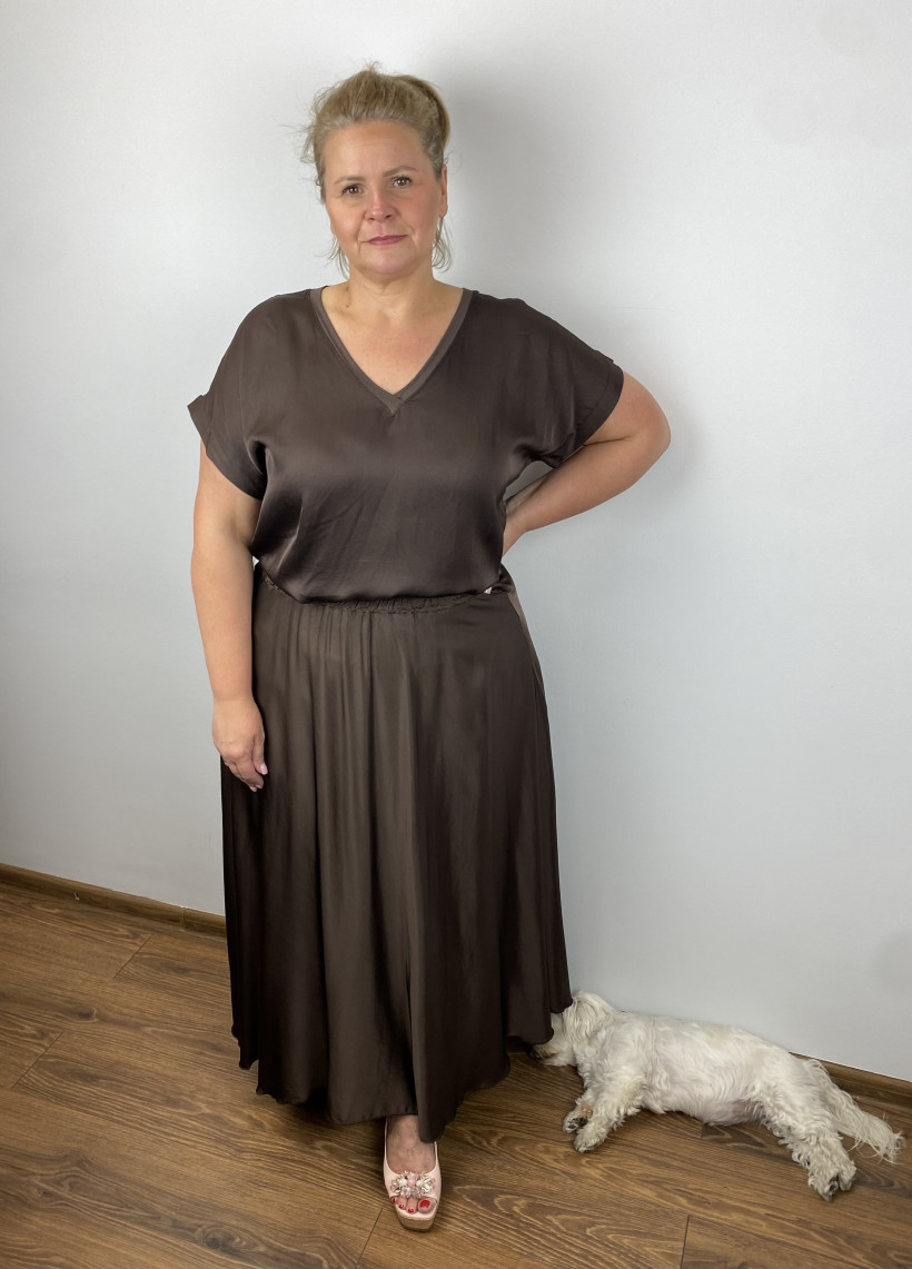 Włochy nr.2 - Bluzka jednokolorowa elegancka wł.212055- czekolada