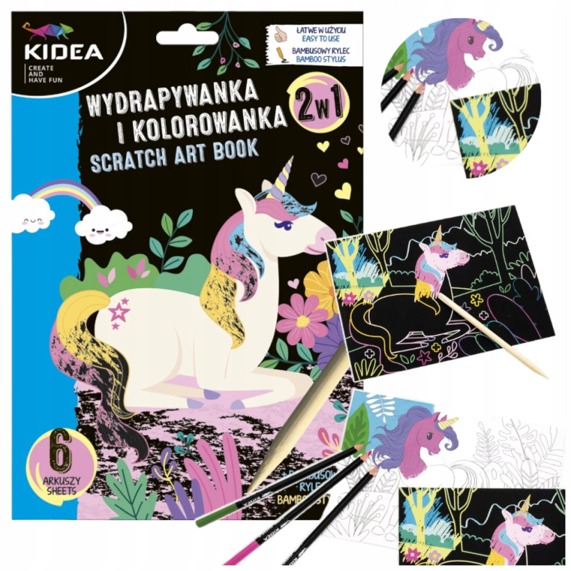 Wydrapywanka  i Kolorowanka Jednorożec 2w1 Kidea
