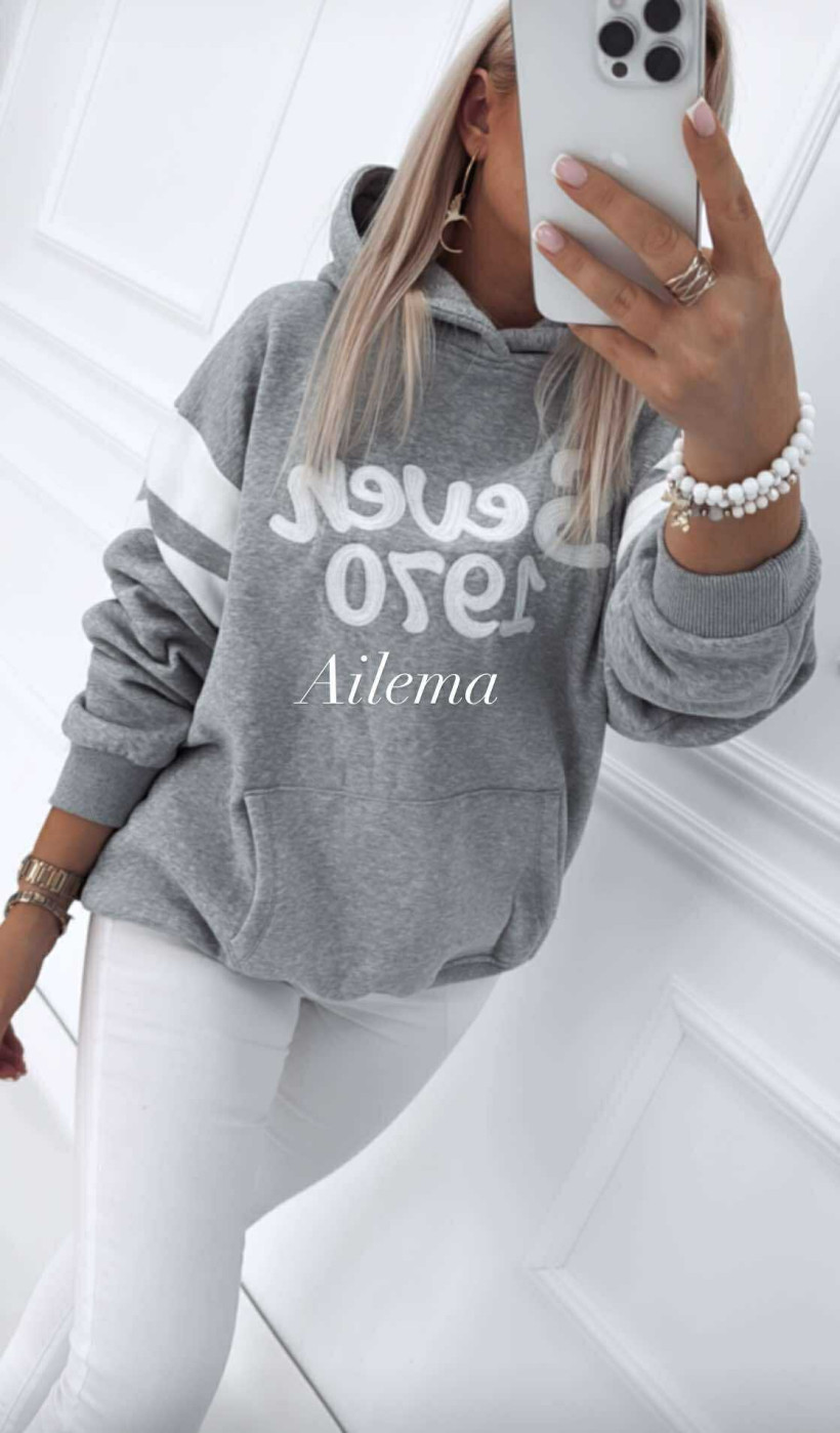 Bluza Q3685 kaptur, wyszywany napis
