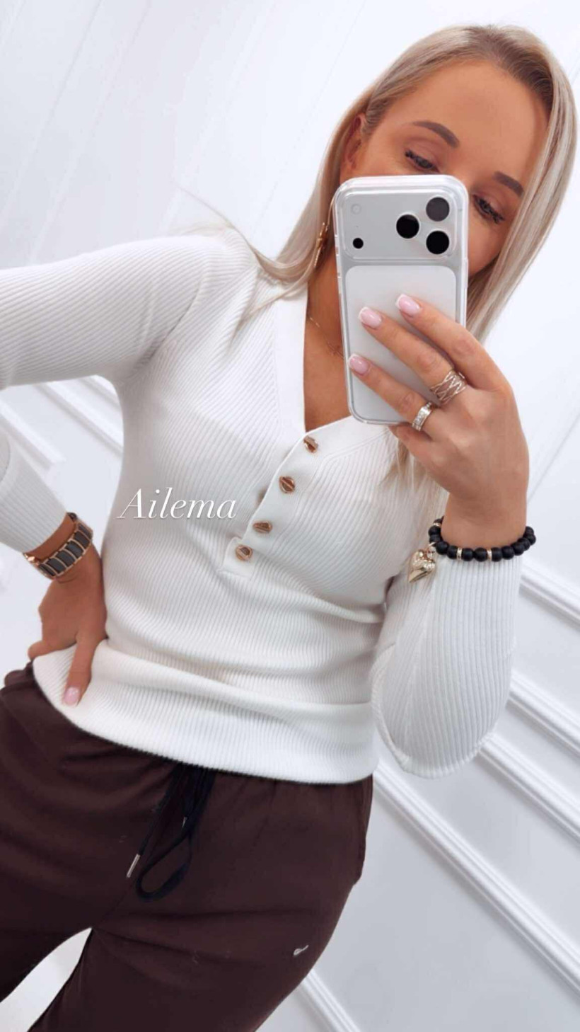 WYPRZEDAŻ Sweterek na guziki Bluoltre GB85855 dekolt V, prążek