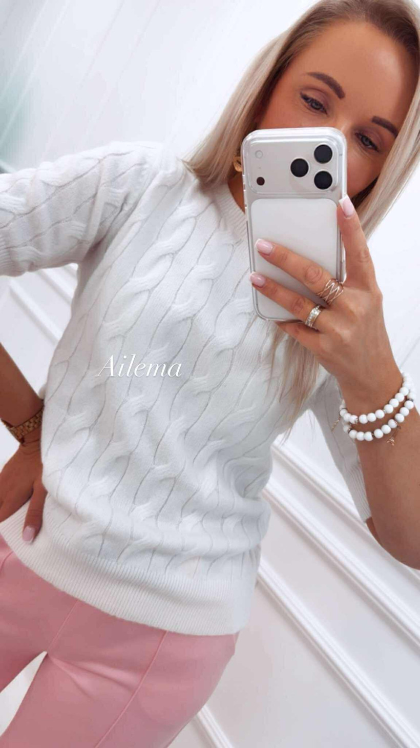 Sweterek warkocz QF85720 krótki rękaw