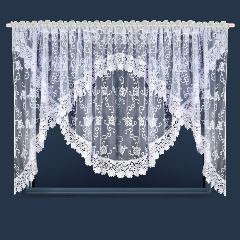 Firana gotowa 400x160 cm z białą gipiurą – elegancja w stylu klasycznym LG281