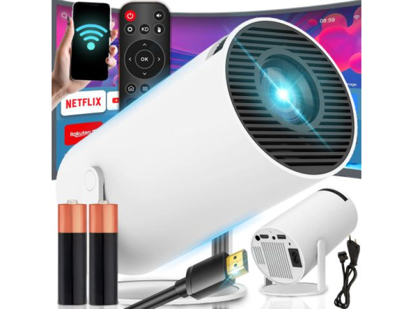 PROJEKTOR RZUTNIK WIFI ANDROID PRZENOŚNY OBROTOWY SMART 4K GŁOŚNIK BLUETOOTH