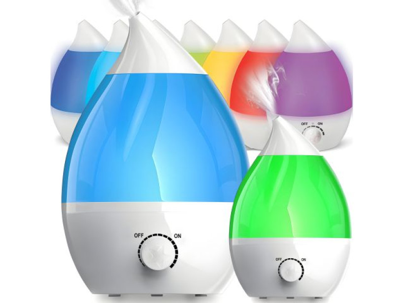 NAWILŻACZ POWIETRZA CICHY DYFUZOR LAMPKA LED 7 KOLORÓW 25W JONIZATOR 2.6L