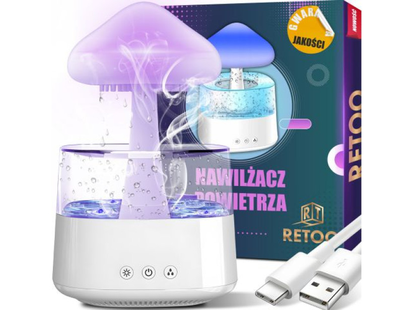 NAWILŻACZ POWIETRZA DYFUZOR AROMATERAPIA LAMPKA LED CHMURKA GRZYBEK DESZCZ