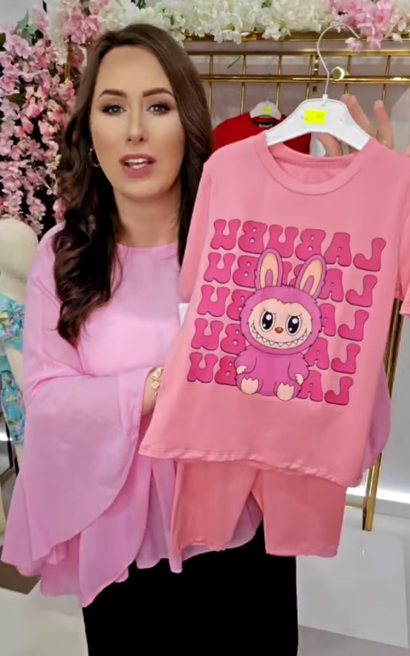 Z Komplet T-shirt  +kolarki 25456-KORAL -  LABUBU