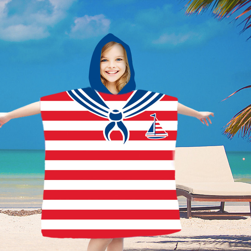 Dziecięce poncho plażowe z kapturem | ręcznik kąpielowy dla dziewczynek i chłopców 60x90cm 100% mikrofibra żaglówka