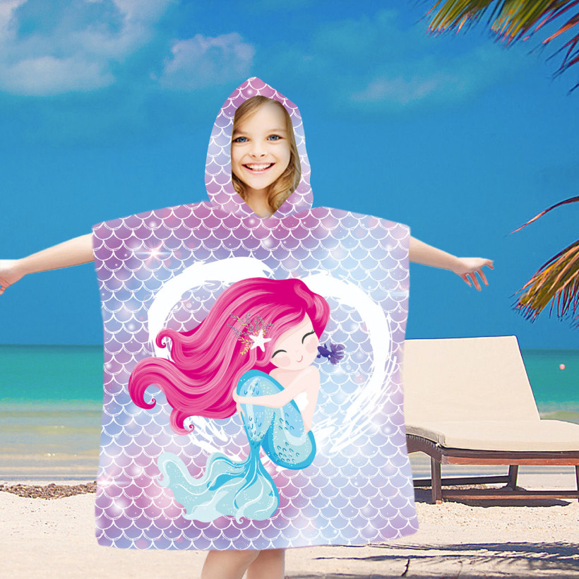 Dziecięce poncho plażowe z kapturem | ręcznik kąpielowy dla dziewczynek i chłopców 60x90cm 100% mikrofibra syrenka