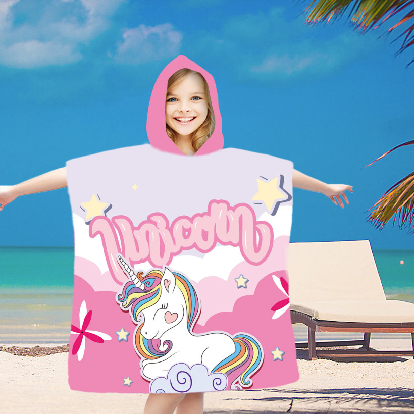 Dziecięce poncho plażowe z kapturem | ręcznik kąpielowy dla dziewczynek i chłopców 60x90cm 100% mikrofibra jednorożec