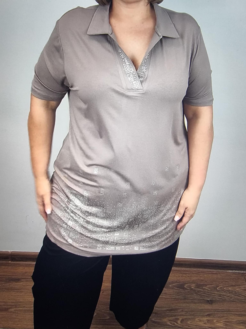 Tunika/Bluzka w szpic Perełki, z kołnierzykiem - CC- 26081 - fango - promocja
