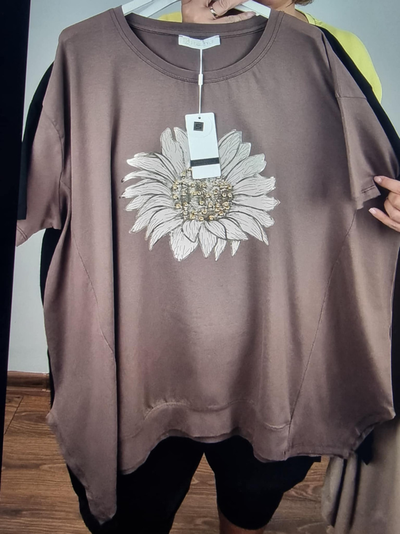Tunika jednokolorowa, kwiat - fs - 60403 - czekolada- promocja