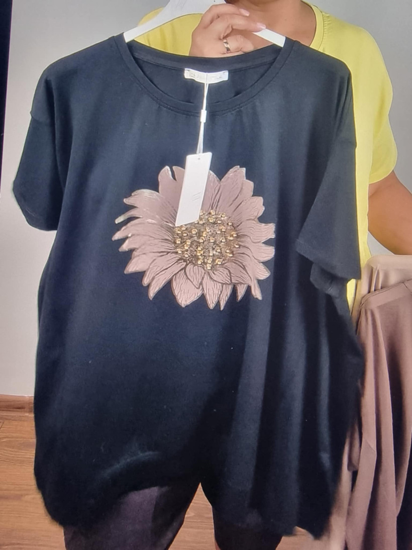 Tunika jednokolorowa, kwiat - fs - 60403 - czarna- promocja