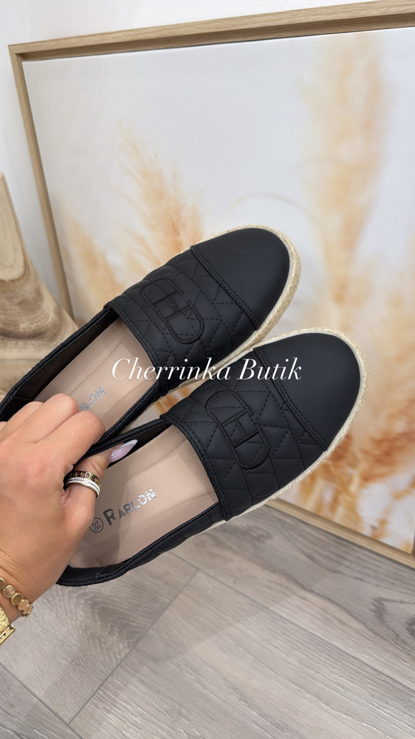 CZARNA EKOSKÓRA - ESPADRYLE PODESZWA BOHO