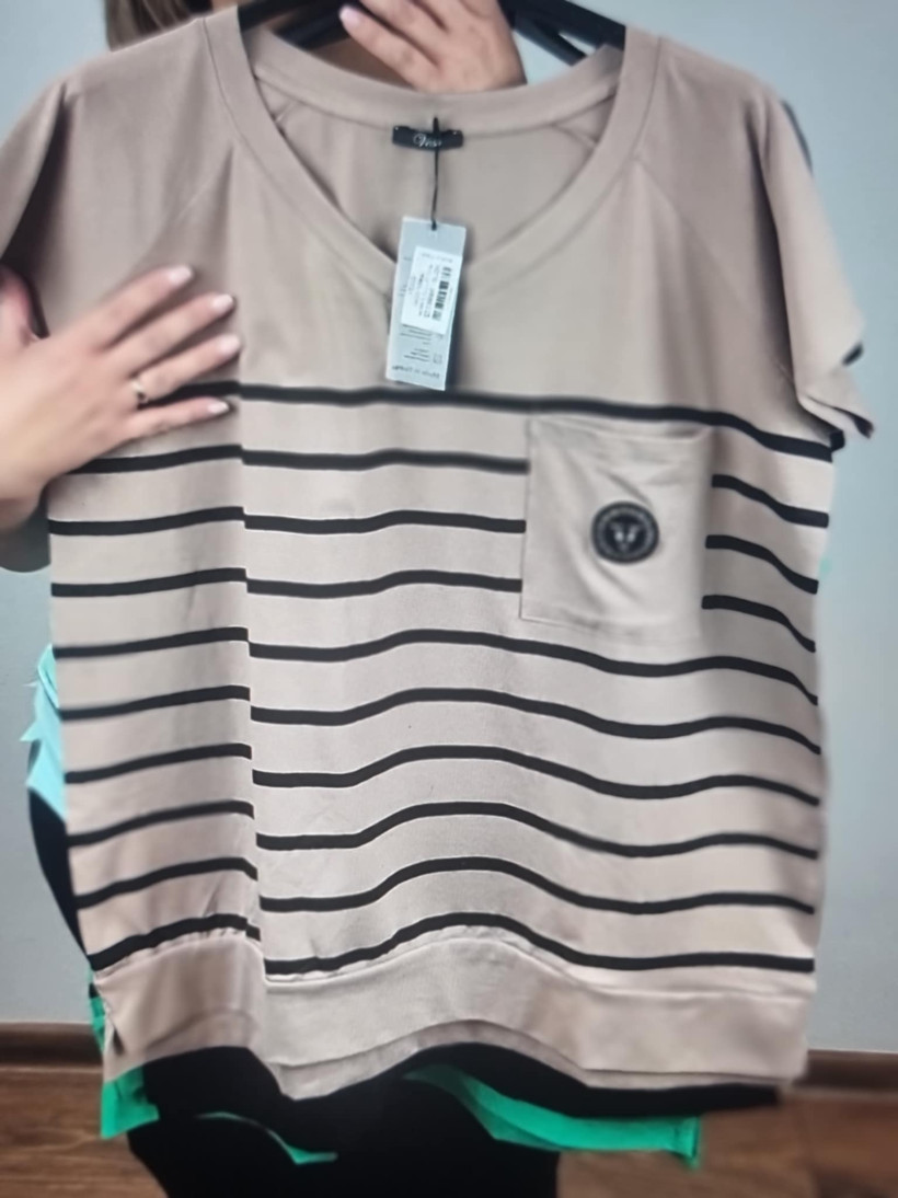 Bluzka w paski z kieszonką - veso - 8904 -fango- promocja