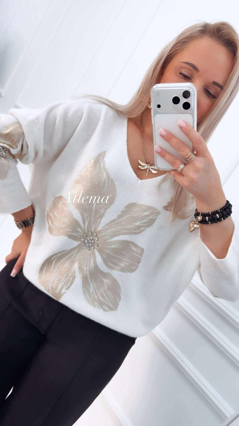 Sweter Bluoltre WN86200 z kwiatem