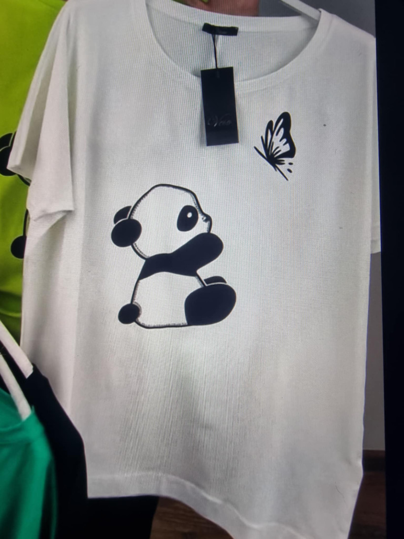 Bluzka jednokolorowa, panda z motylkiem - veso - 9112 - biała- promocja
