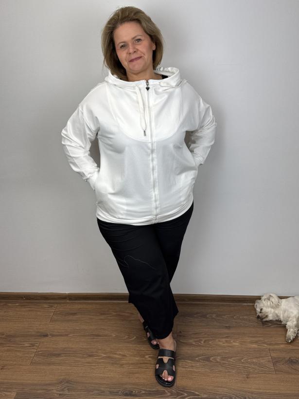 Bluza na zamek z kapturem - veso - 8280 - biała- promocja