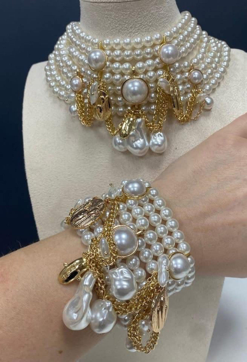 Komplet premium perły choker + bransoletka
