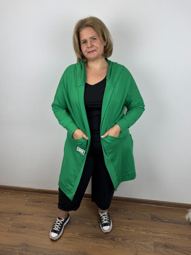 Narzutka z kapturem jednokolorowa - veso - L - 8286 - zielona - promocja