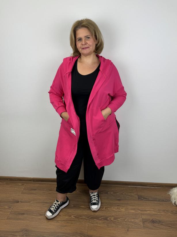 Narzutka z kapturem jednokolorowa - veso - XL - 8286 - fuksja- promocja