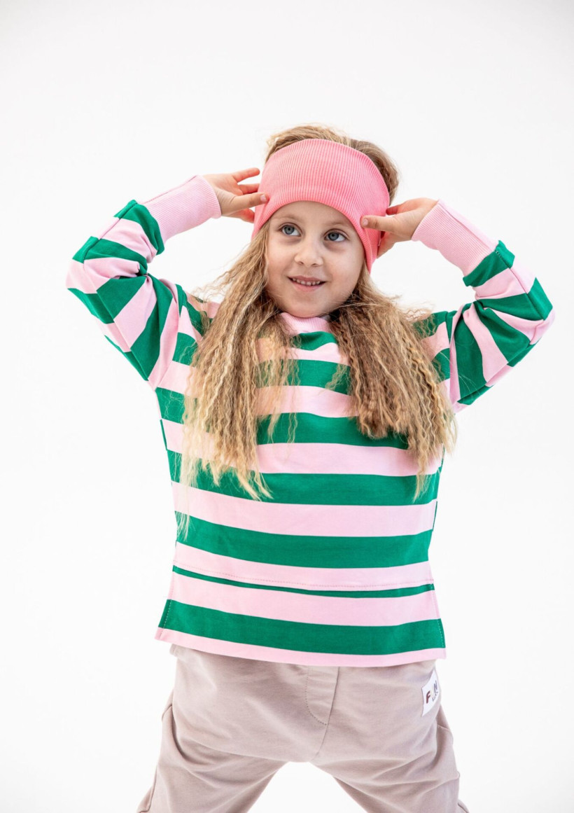 Bluza w paski Fun Kids - Zielono-różowa