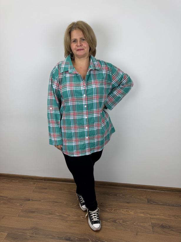 Koszula w kratę - womanary - 2XL -  6046 - zielony turkus
