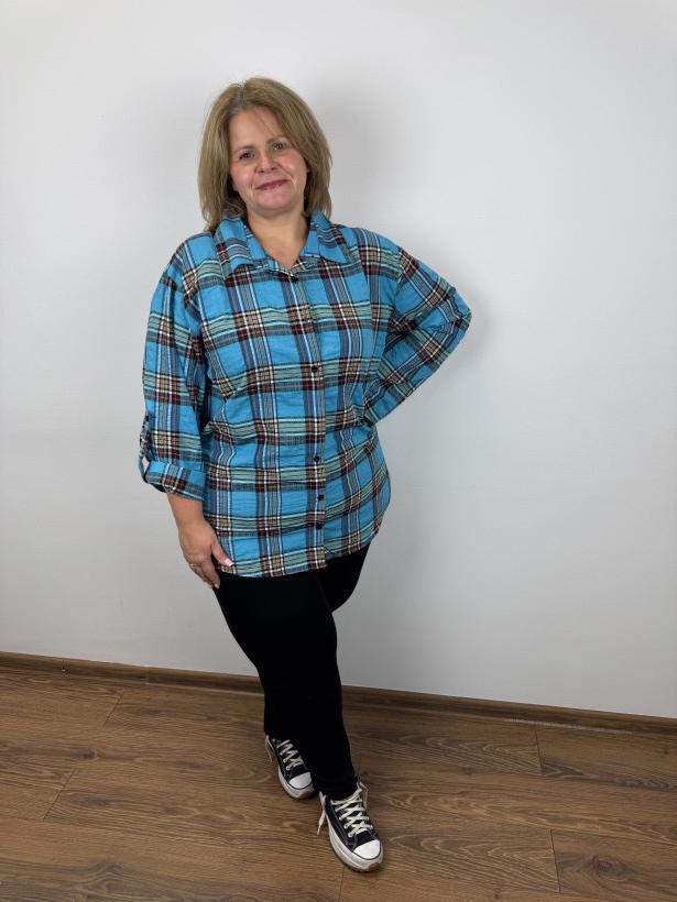 Koszula w kratę - womanary - 2XL -  6046 - niebieska