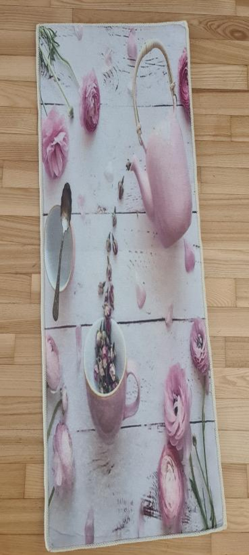 Wyprzedaż Letnia z Tnk ! Komplet dywanik kuchenny 120x40 i 60x40 różowa zastawa