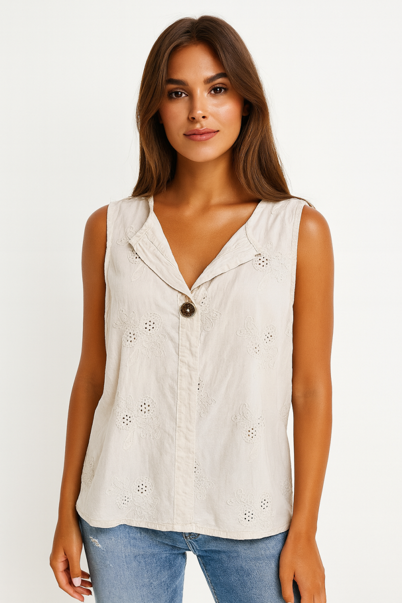 BLUZKA SZROKIE RAMIĄCZKA GUZIK HAFTOWANA