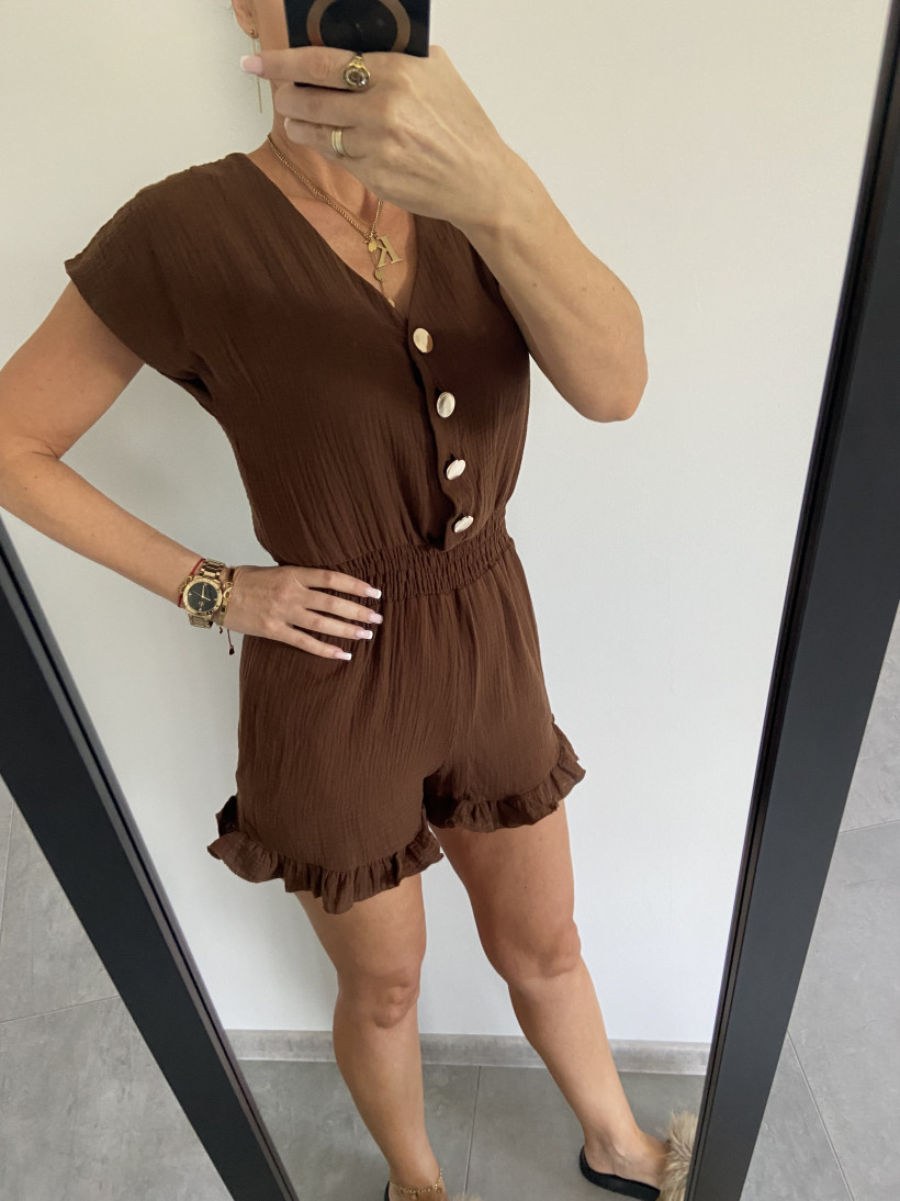 Kombinezon 1711 muślinowy krótki ze złotymi guzikami