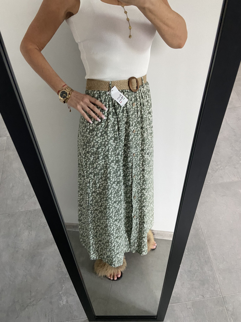 Spódnica 920 maxi z paskiem i guziczkami (w drobne kwiatki)