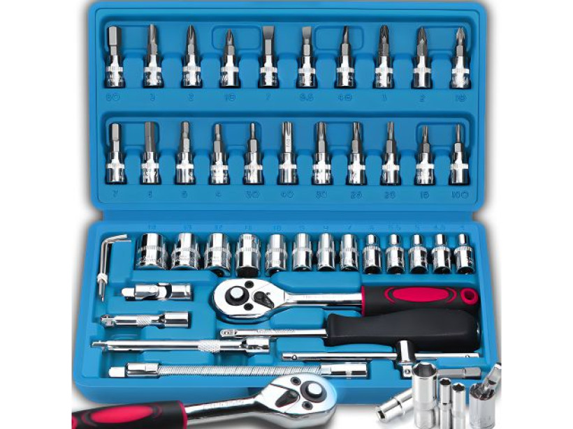 46 ELEMENTÓW ZESTAW KLUCZY NASADOWYCH BITÓW WALIZKA STAL