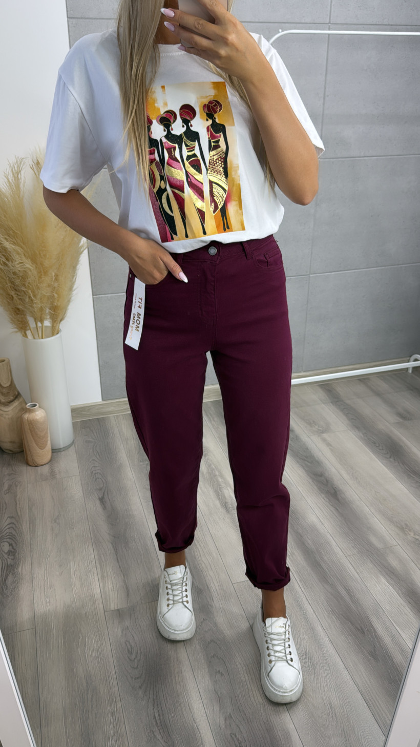 SPODNIE MOM FIT BURGUND