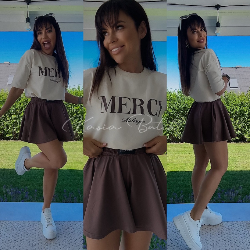 T-shirt Bawełniany Merci Millagro Waniliowy
