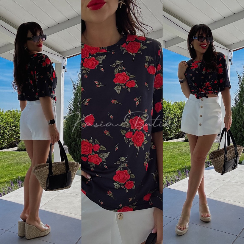 T-shirt Bocca Red Flowers z Gumką Czarny