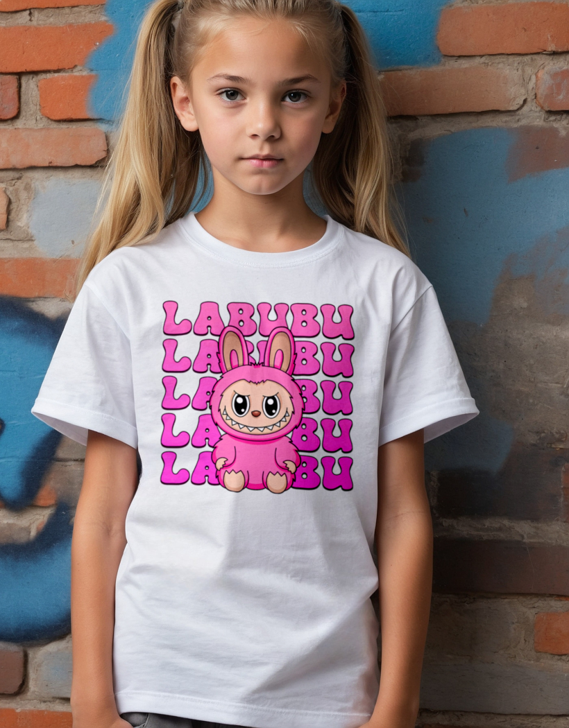 ZA T-shirt BIAŁY - LABUBU ciemny róż
