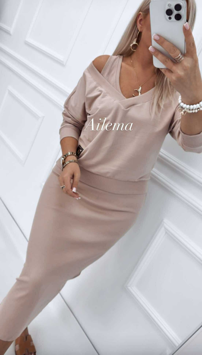 Komplet awsarre 4725 bluza i sukienka midi prążek
