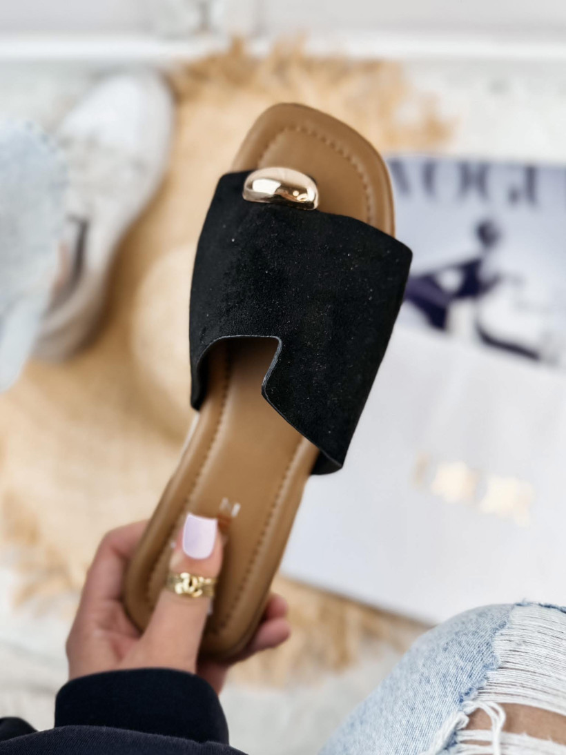 Klapki z pierścieniem zamsz czarne