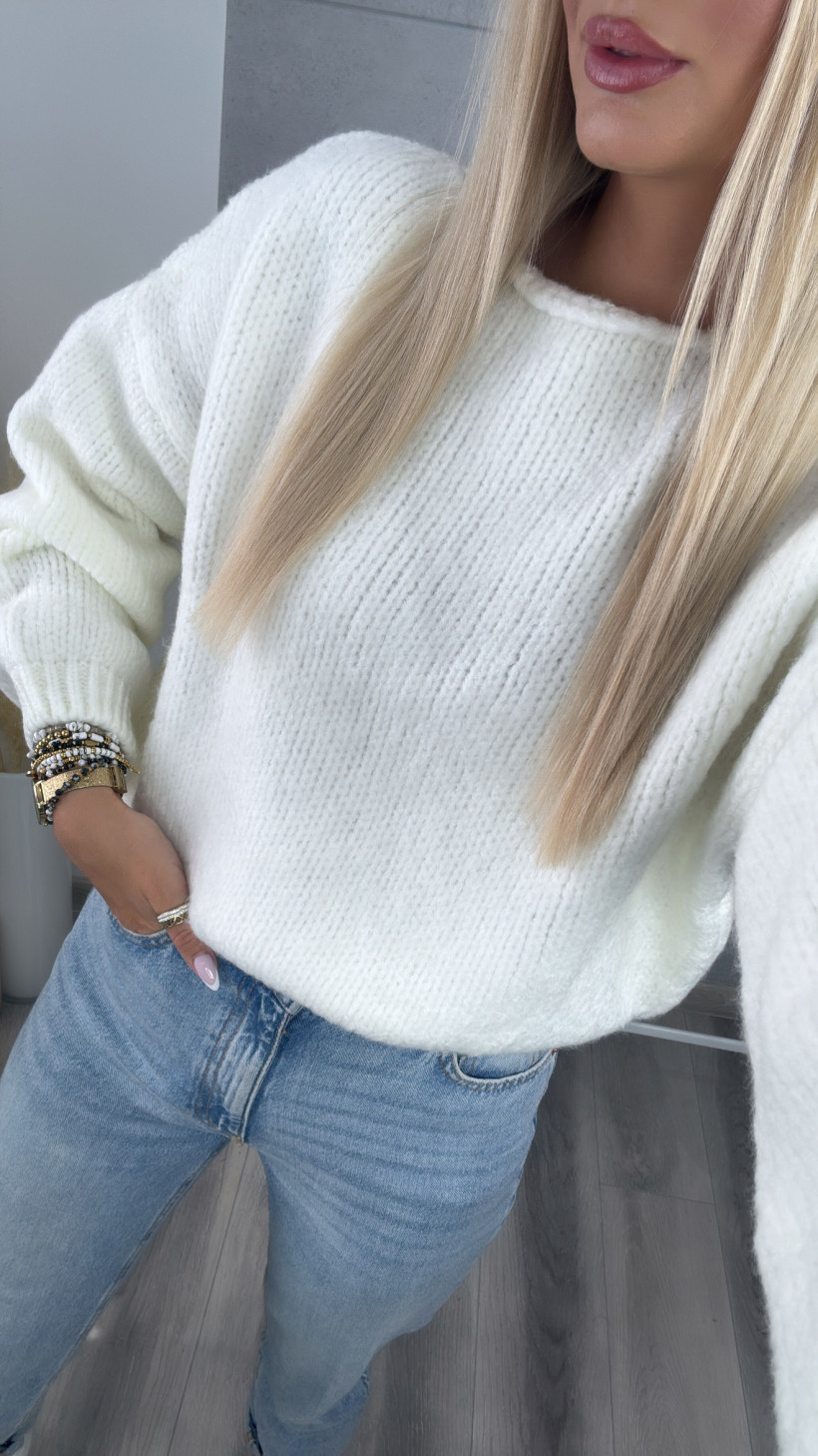 SWETER MIĘSISTY KRÓTKI SZEROKI DEKOLT