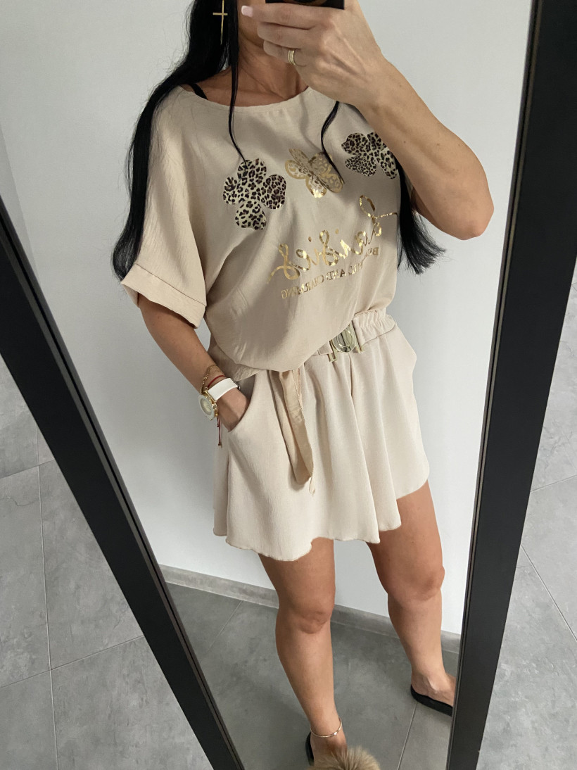 Bluzka 533 wiązanie na dole, złota aplikacja