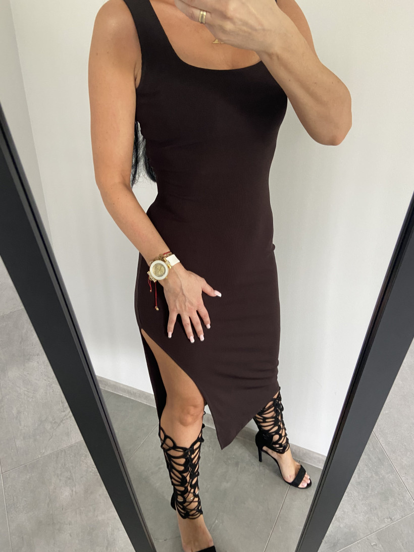 Sukienka 0125 maxi prążek z rozporkiem