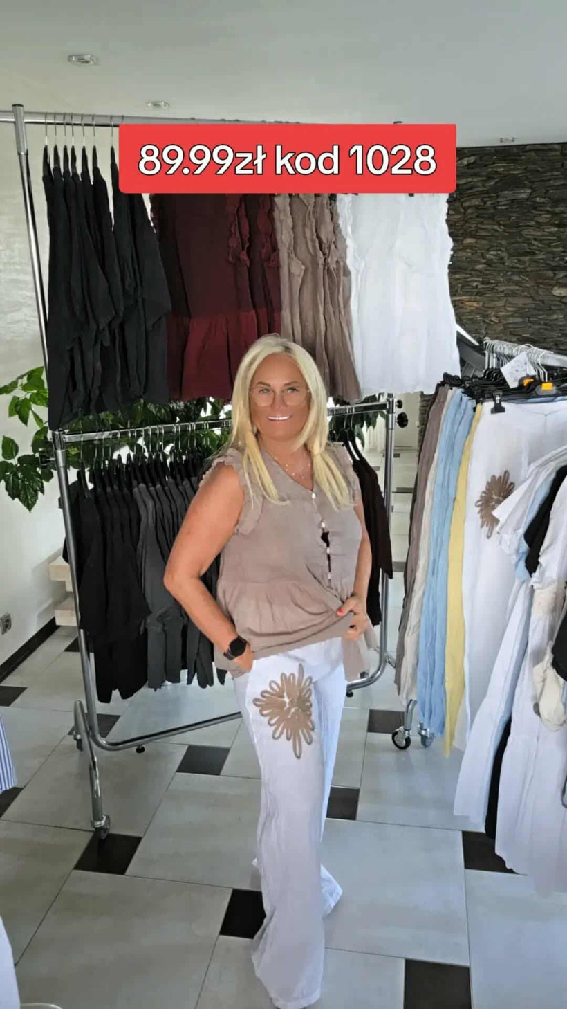 SPODNIE AQUA LIMONE LEN WYSZYWANE