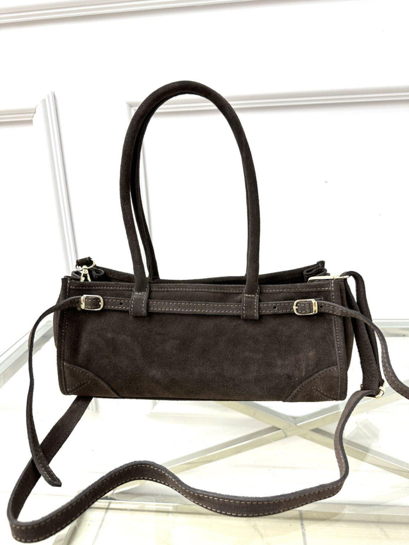 Zamszowa torebka jamnik - czekoladowa 