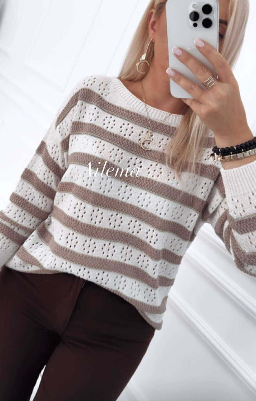 Sweterek ażurkowy bluoltre QC76448 w paski