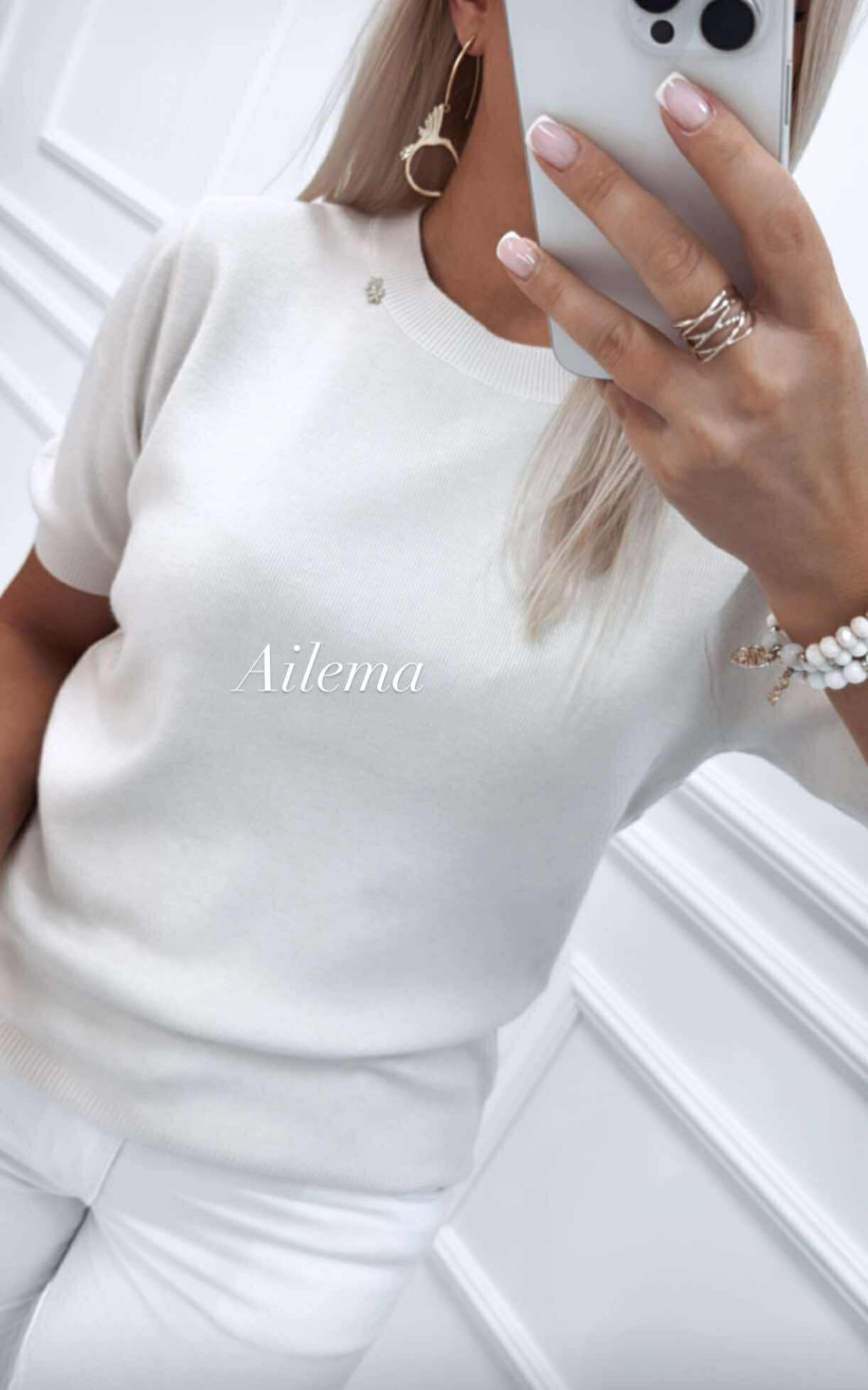 Sweter krótki rękawek CV6352 z malutką broszką M